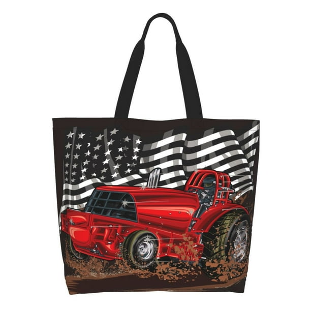 Fotbe tractor Bolsa Tote Estética de Lona con Estampado para Mujer - Bolsa Reutilizable de Hombro Casual para Vacaciones, Compras, Trabajo y Gimnasio