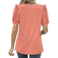thumbnail image 4 of DYMADE Women Casual V-neck Puff Sleeve Ruffled Short Sleeve T-shirt Top, 4 of 4