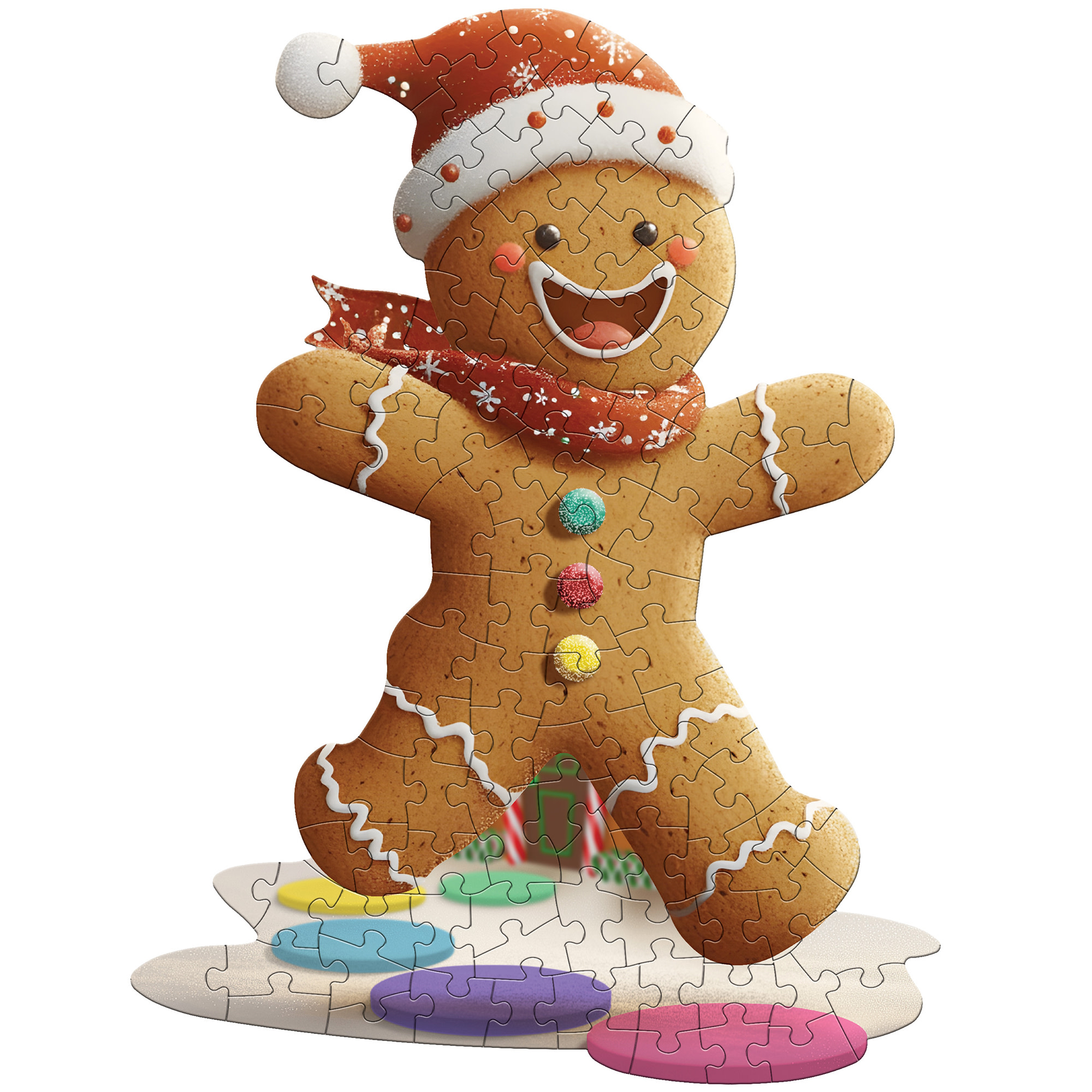 Madd Capp: I Am LiL' Gingerbread Man - 100 Piece Puzzle - Kids Holiday Cookie Shaped Jigsaw, 25x33", Poster Reference, Educational Fun Fact Booklet