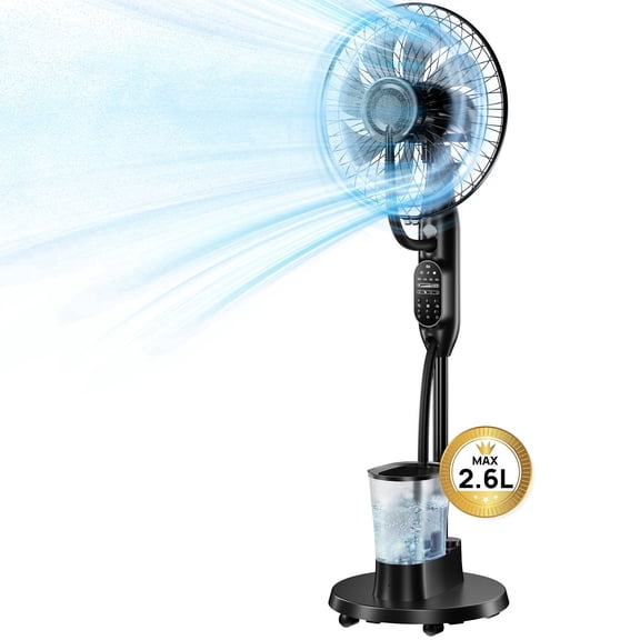 Pedestal Misting Fan, Mist Fan Mister Cooling Fan with 2.6L Large Water Tank, 9 Speeds Misting Standing Fan, Floor Fan with Remote for Home Bedroom Patio Outdoor
