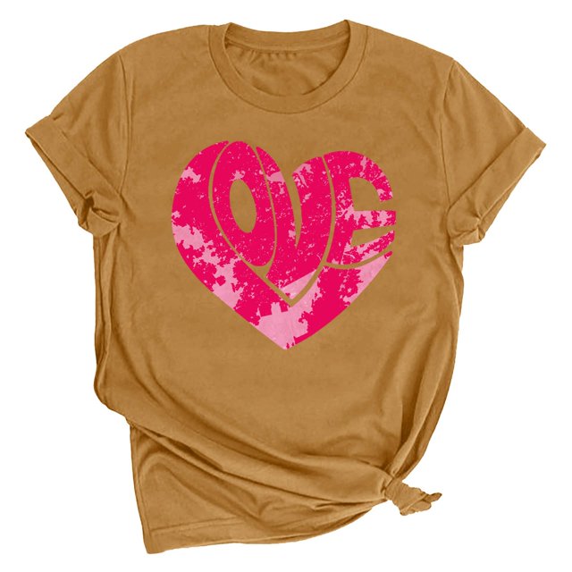 Meichang Hauts pour Femmes T-Shirt de la Saint-Valentin Cœur Graphique T-Shirts Mignons Hauts de Vacances T-Shirts Manches Courtes Col Rond Mode 2025
