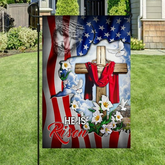 American Flag - God Jesus Flag Happy Easter Day He Is Risen MLH2116F - Garden Flag (11.5" x 17.5")