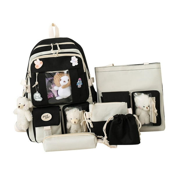 5 uds mochilas de moda para mujer bolso de escuela correas de hombro suaves bolso ligero Negro jinwen mochilas Walmart en linea