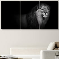 PixonSign Canvas Print Wall Art Set Pinhole Style Lion Portrait Animals Wildlife Photography Realism Rustic Closeup Relax/Calm Dark Black and White for Living Room, Bedroom, Office - 16"x24"x3