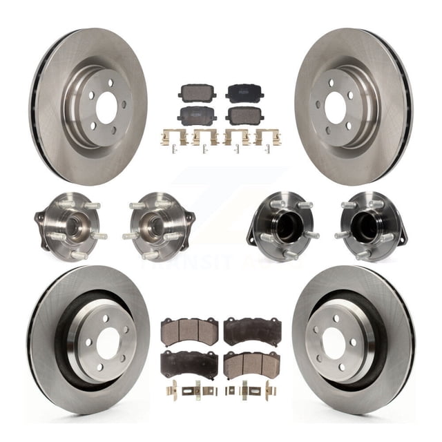 Transit Auto Front Rear Hub Bearing Assembly Disc Brake Rotor and Semi-Metallic Pads Kit (10Pc) for Car 2016 Dodge Charger SRT 392 with RWD 6.4L with 370mm Diameter (Left Right) KBB-130088