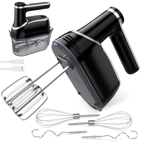 Batidora de mano inalámbrica BinRoc de 12 velocidades con 6 accesorios (negra)