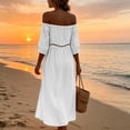 thumbnail image 7 of Horkkom Off the Shoulder Dresses for Women Short Sleeve Solid Color Summer Dresses Flowy Casual Maxi Dresses, S-3XL, 7 of 7