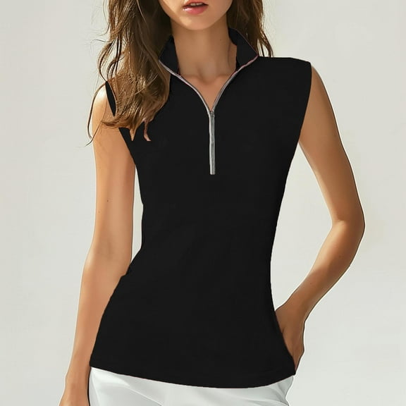 Fartey Womens Sleeveless Golf Tennis Shirt Loose Fit Summer Workout Tank Tops Dressy Casual Collared Shirts Breathable Mesh Quick Dry Sports Top Black L