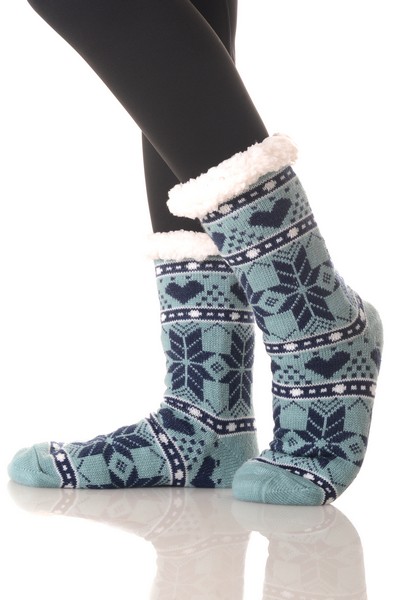 Blended Women's Thick Knit Fuzzy Sherpa Lined Soft Slipper Socks Non Slip Skid Warm, Size: Sock 9-11
