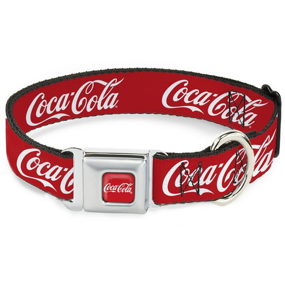 The Coca-Cola Company Pet Collar, Dog Collar Metal Seatbelt Buckle, Coca Cola Script Logo Red White, 9.5 to 13 Inches 1.0 Inch Wide