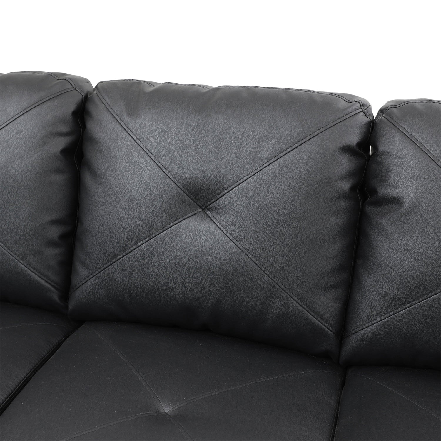 Hommoo Modern Faux Leather L Shaped Couches and Sofas Model, 4 Seat Sectional Sofa Living Room Furniture Sets for Home, Black(No Ottomans)