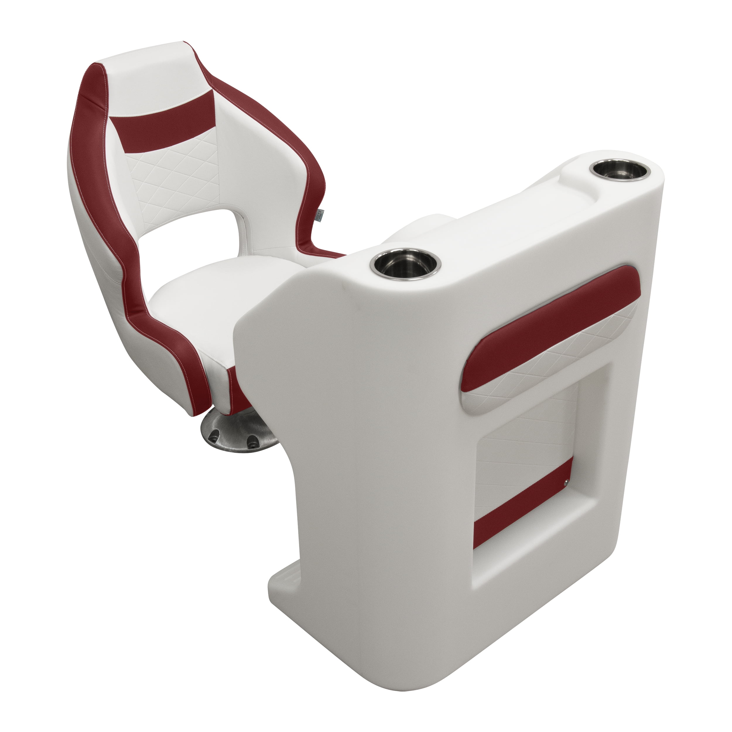 Wise DLX3338-1906 DLX Series Pontoon Bucket Seat with Flip Up Bolster - White / Crimson Red