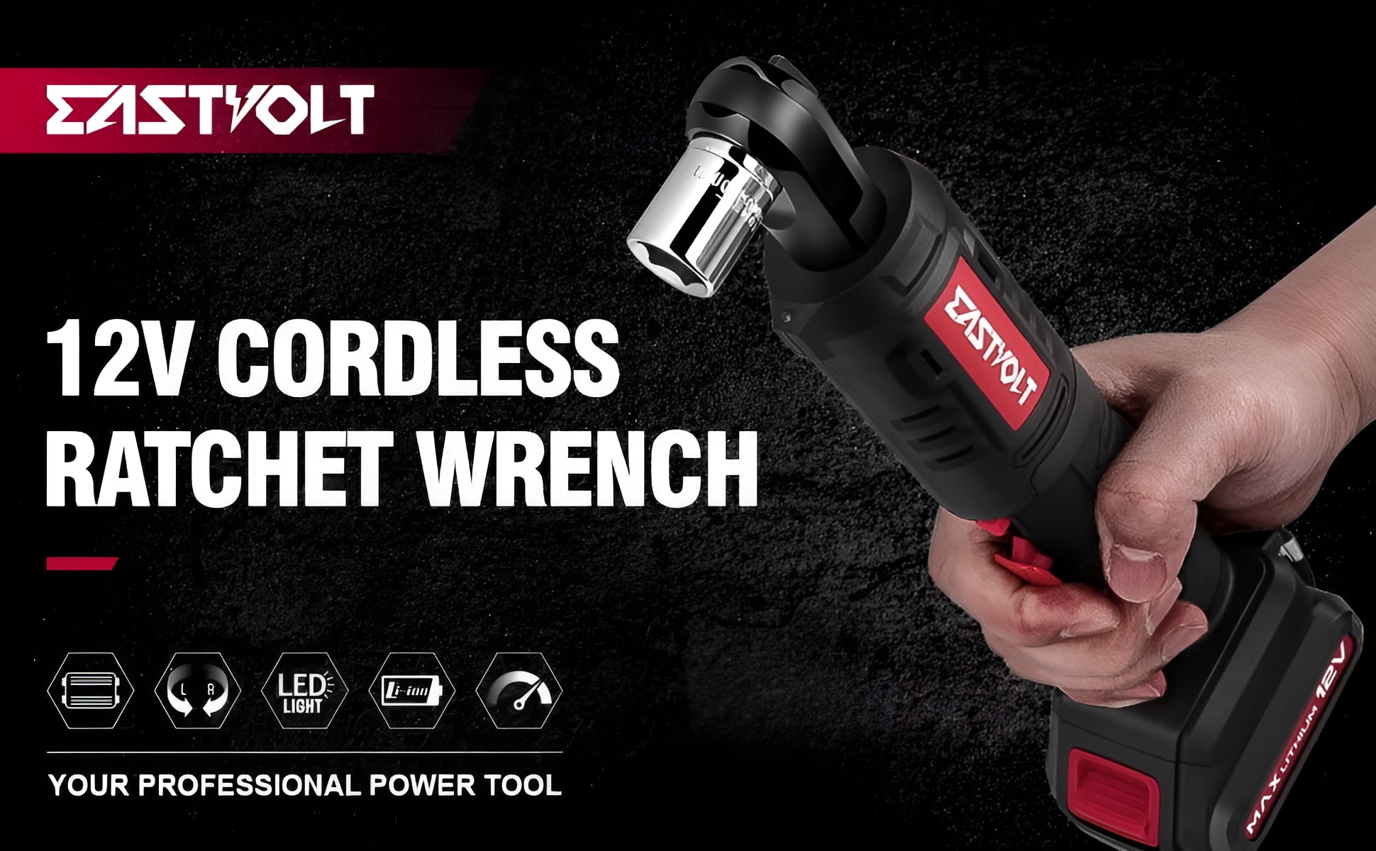 Eastvolt 12V Cordless Electric Ratchet Wrench Set, 3/8" Electric Ratchet with 7-Piece Metric Sockets and 1/4" Adaptor