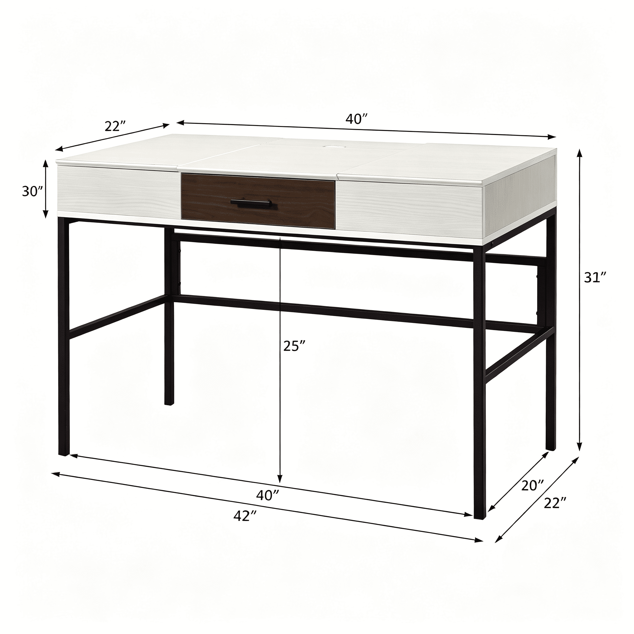 Writing Desk with Built-In USB Port and Storage Drawer, 42 in Home Office Desk with Side Metal Glides, Industrial Style Computer Desk for Office and Study