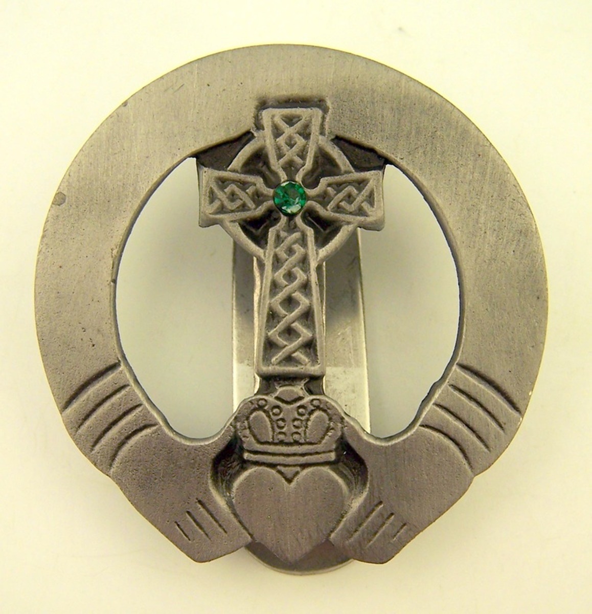 Pewter Irish Claddagh with Celtic Cross Auto Visor Clip, 2 Inch