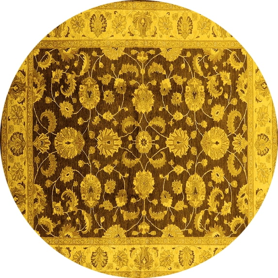 Ahgly Company Indoor Round Oriental Yellow Traditional Area Rugs, 4' Round