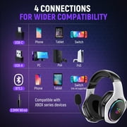 2.4GHz Wireless Gaming Headset for PS4, PS5, PC, 40Hr+ Bluetooth 5.3 Wireless Headphones with 360°Adjustable ENC Mic, Gaming Headphones for Switch, Phone