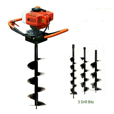 52cc Gas Powered Earth Auger Post Hole Digger Borer Fence Ground Drill 4"/ 6"/ 8" Bits Petrol Auger Set Post Auger Single Cylinder