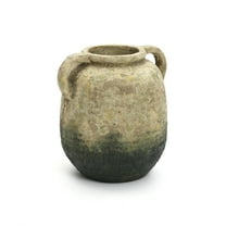 LuxenHome Old-World Brown with Green Bottom 9.8-Inch Tall Round Terracotta Vase with Handles