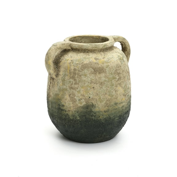 LuxenHome Old-World Brown with Green Bottom 9.8-Inch Tall Round Terracotta Vase with Handles