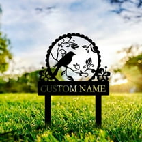 Custom Bird Memorial Metal Stake, Pet Grave Markers, Bird With Flowers Garden Stake, Personalized bird Lovers Name Sign