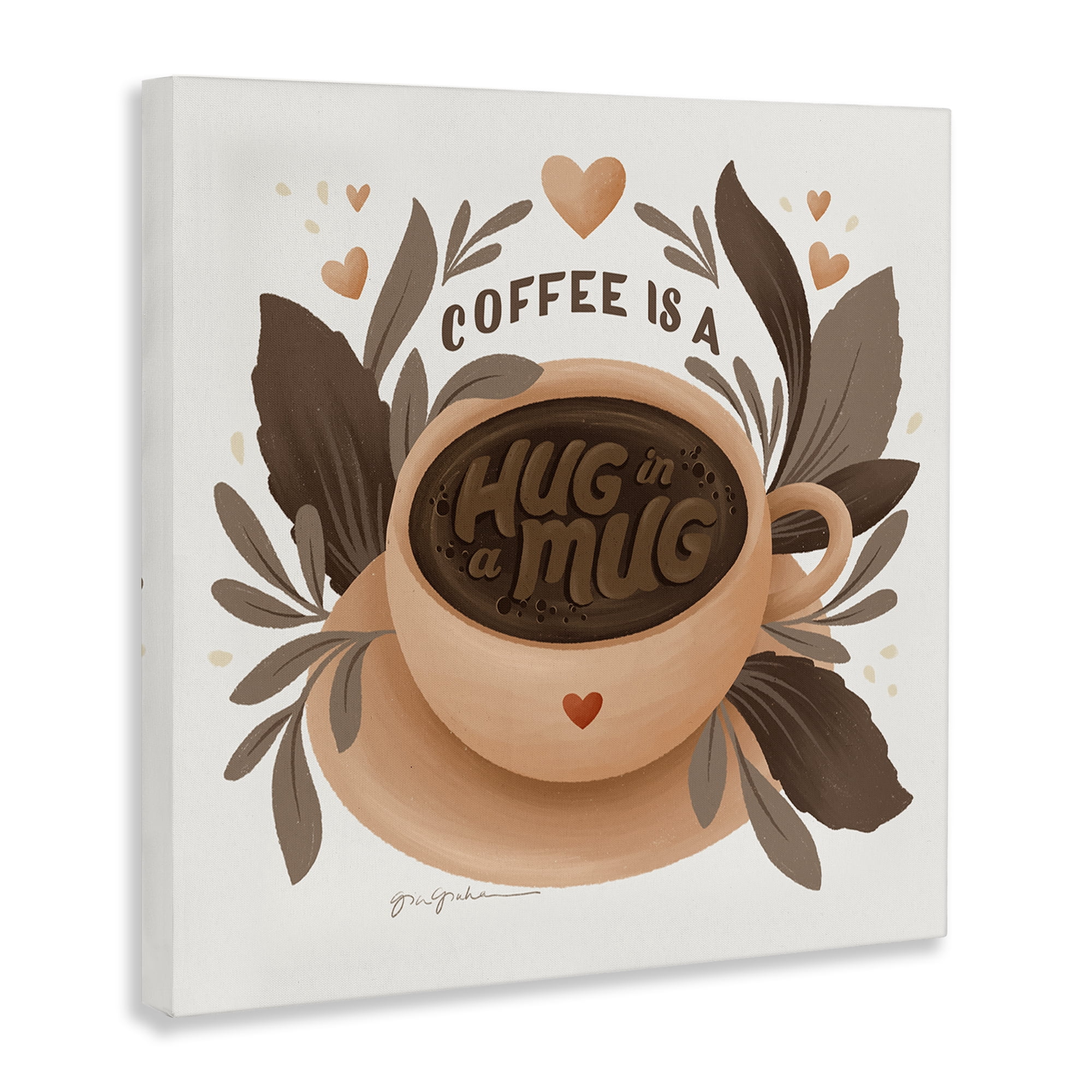 Stupell Industries Coffee Is Hug in Mug Food & Beverage Painting Wrapped Canvas Art Print Wall Art, 24 x 24