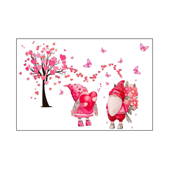 ABODELINE Valentine's Day Wall Decals Pink Heart Tree Gnome Wall Stickers Love Butterfly Valentines Stickers Heart Wall Decor for Living Room Anniversary Party Decor