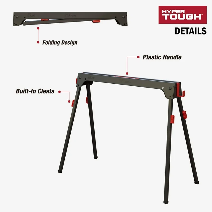Hyper Tough Hyper Stack Foldable Metal Sawhorse, 450 lb Weight Capacity, Heavy-Duty