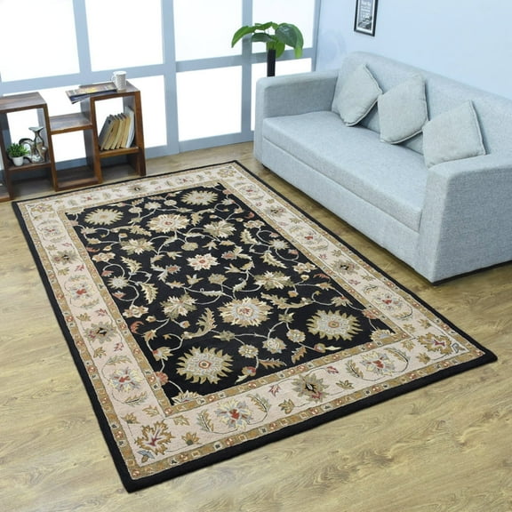 Rugsotic Carpets Hand Tufted Wool Eco-Friendly 10'x13' Area Rugs Rectangle Black Beige Oriental High Pile Thick Handmade Anti Skid Indoor Rug for Living Room, Bedroom K00106