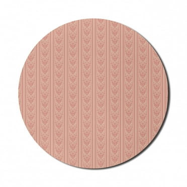 Damask Mouse Pad for Computers, Monochrome Continuous Flower Inspired Ornaments and Stripes Illustration, Round Non-Slip Thick Rubber Modern Mousepad, 8" Round, Pale Ruby and Peach, by Ambesonne
