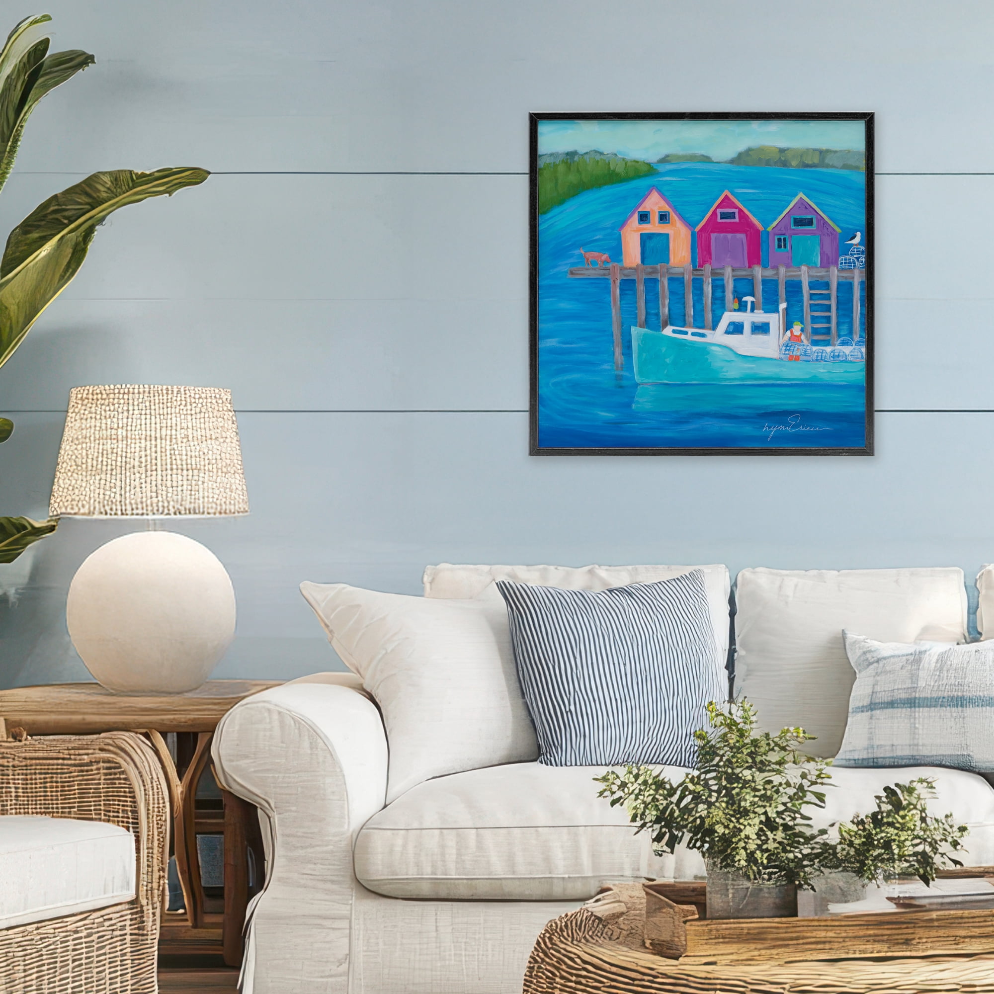 Stupell Industries Work Day at Seaside Village Black Framed Giclee Art, design by Lynn Ericson Fine Art