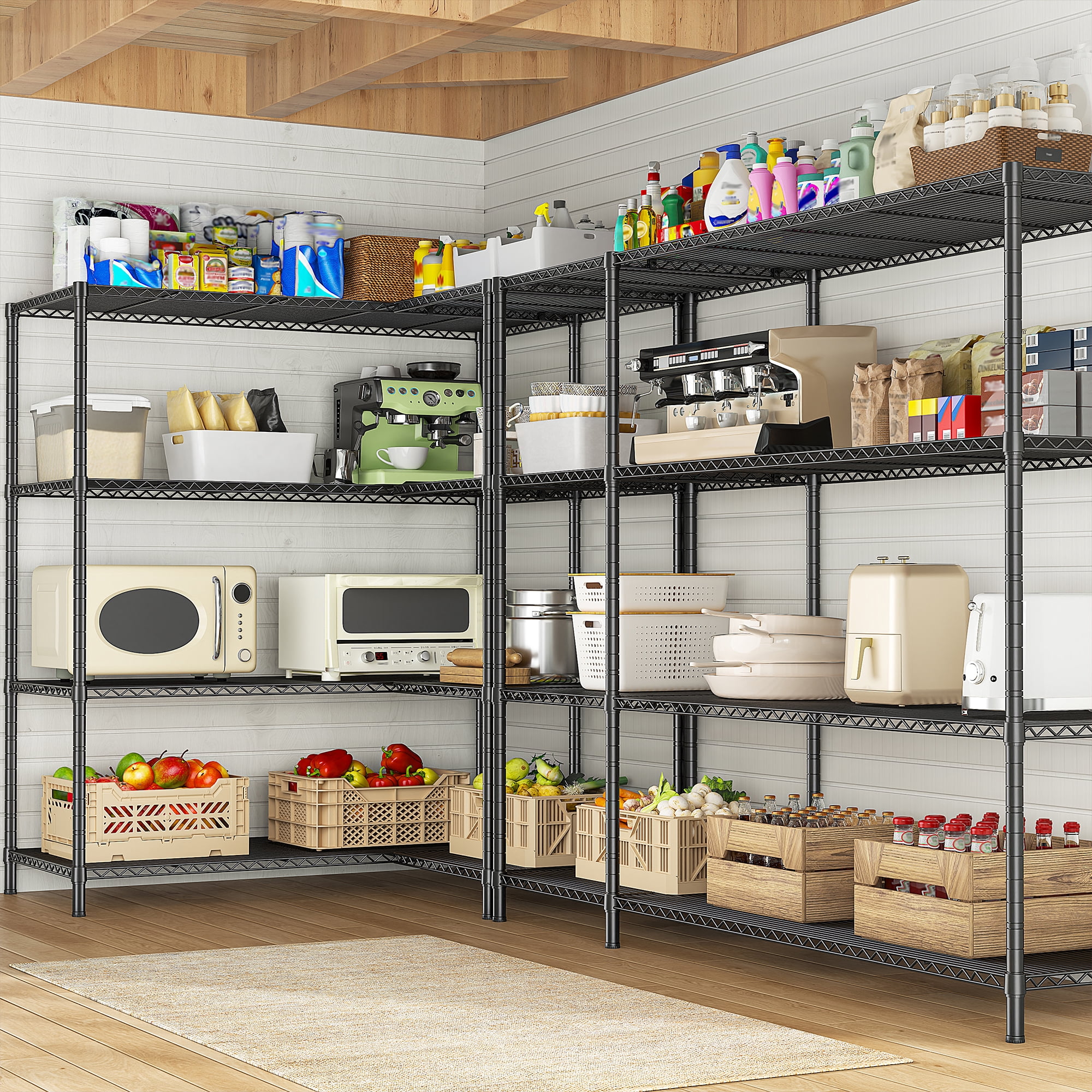 REIBII Heavy Duty 4-Tier Metal Wire Shelving Unit,Adjustable L-Shape Corner Storage Rack for Garage,Pantry,Kitchen,1120 lbs Capacity