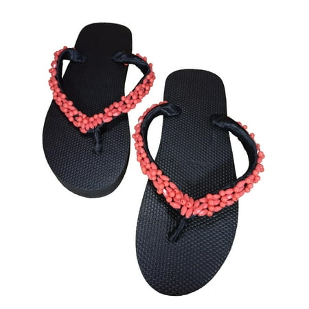 

Campussophisticate Beaded Flip Flops for Women Summer Style Sandals Comfortable Beach Walking Thong Cushion Sandals Slip On Indoor Outdoor- Colorful Beads (Pink 1 12.5)