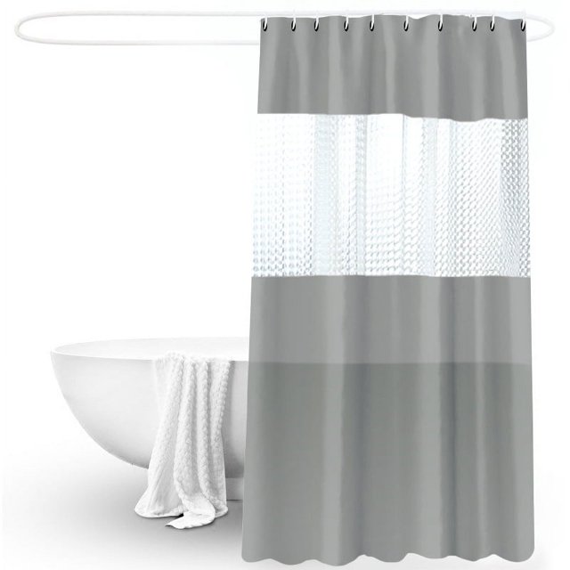 Cortina de ducha ZHAOCHENG translúcida empalmada gris 180*200 cm con gancho resistente al moho