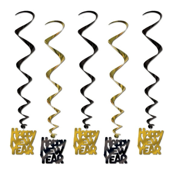 Beistle Happy New Year Whirls, black & gold (Case of 30)