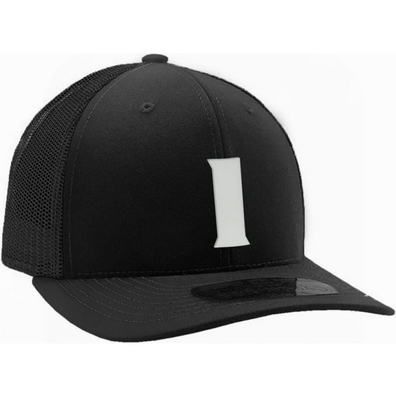 Daxton Baseball Trucker Hat 3D Capital Alphabet Letters Structured Mid Profile Cap, Black Hat, White Letter I