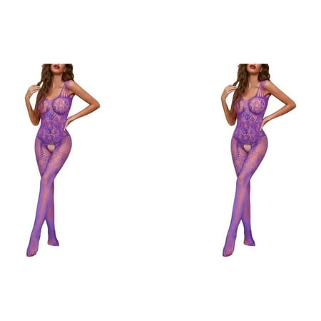 Wijhcboe 2 Pack Fishnet Lingerie for Women plus Size Bodystocking Nylon Sexy Lingerie Vintage Boudoir Doll For Women Full Body Stocking Bodysuit Full Body Fishnet Stockings Sheer Mini Skirt Lingerie