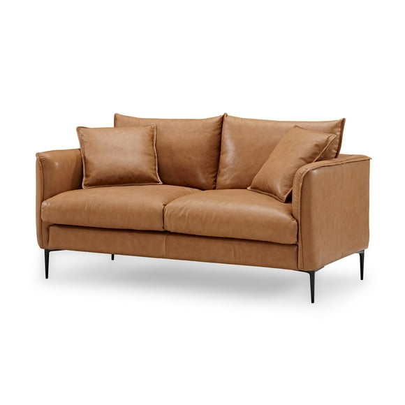 Valencia Jasper Leather Loveseat Sofa 59.4" | Pure Italian Nappa 11000 Top Grain Leather, Superior Comfort, Solid And Sturdy Steel Legs, Luxurious Down Feather Filling,Cognac