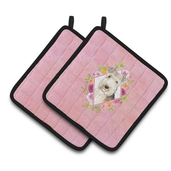 Carolines Treasures CK4226PTHD Lakeland Terrier Pink Flowers Pair of Pot Holders 7.5HX7.5W multicolor