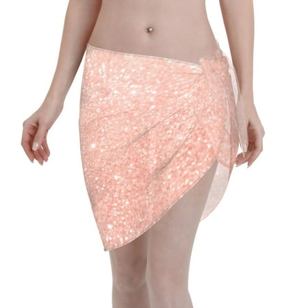 Disketp Rose Gold Glitter Women Swimsuit Cover Up Short Chiffon Summer Beach Sarong Bikini Wrap Skirt Bathing Suit
