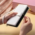 thumbnail image 6 of Case For Samsung Galaxy S25+ 5G Checkered With 6-card Slots Holder Kickstand Wrist Strap Lanyard Zipper PU Leather Flip Wallet Case,White,For Galaxy S25+ (5G), 6 of 6
