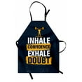 thumbnail image 1 of Inhale Exhale Apron, Athlete Weighlifting Olympic Champion Encourage Calligraphy, Unisex Kitchen Bib with Adjustable Neck for Cooking Gardening, Adult Size, Earth Yellow Dark Blue, by Ambesonne, 1 of 4