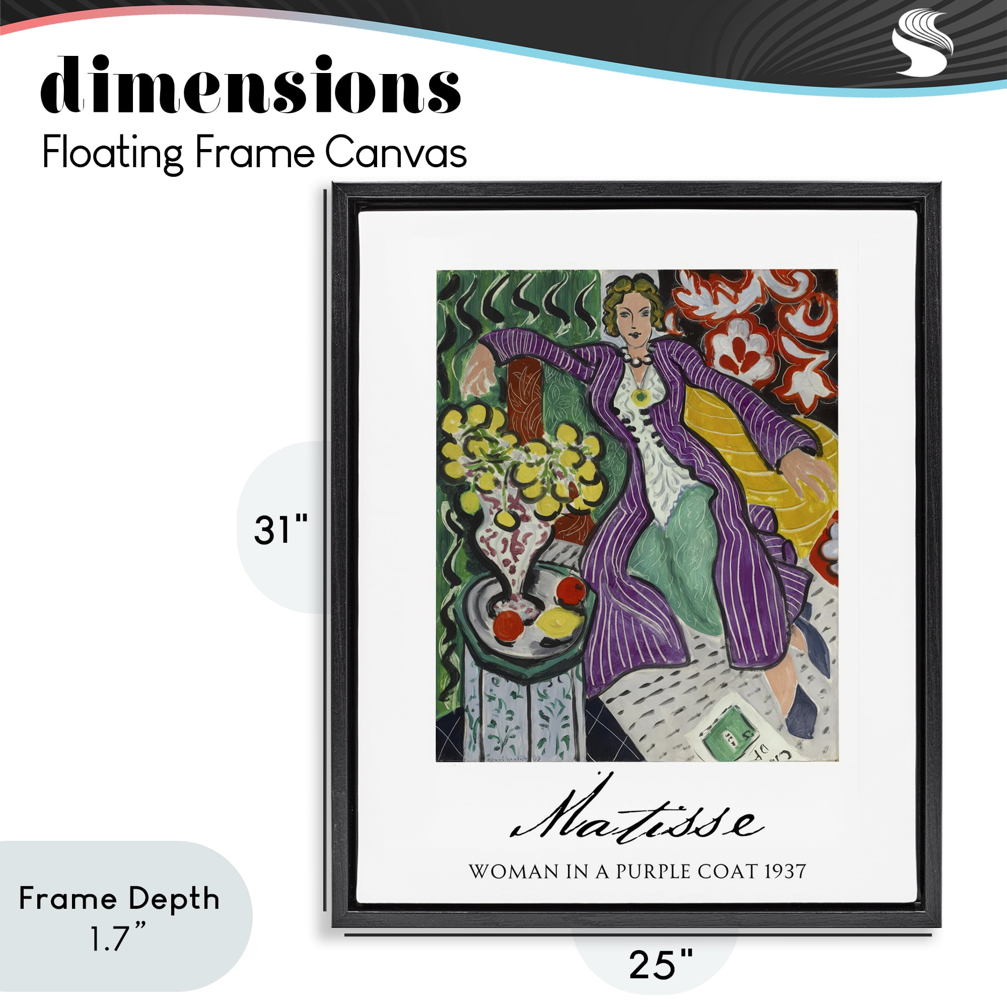 Stupell Industries Matisse Woman In Purple Coat Black Framed Floater Canvas Wall Art, design by Vintage Hustle