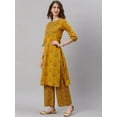 thumbnail image 4 of Janasya Indian Round Neck 3/4 Sleeve Floral Print Mustard Cotton Kurta With Palazzo For Women, 4 of 8