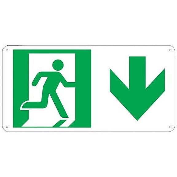 RUNNING MAN DOWN ARROW SIGN - (Photoluminescent ,High Intensity, ALUMINIUM 4.5X9 ,Rust Free )