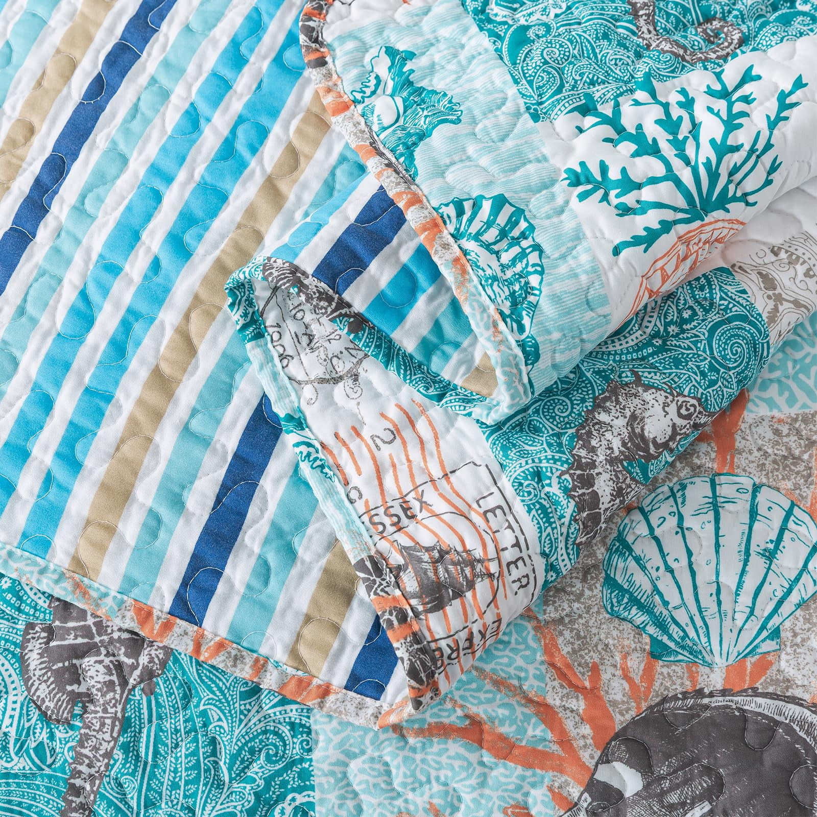 Nordmiex Queen Quilt Bedding Set - 3 Pieces Coastal Quilt Sets Beach Bedspreads Ocean Coverlets Lightweight Bed Cover Summer Quilts Queen Size