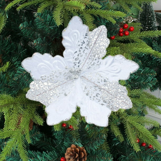 Decoración navideña con lentejuelas y flores | Arreglo floral de nailon artesanal con encaje, cascabeles y bordes dorados | Elegante adorno para árbol de Navidad para decoración navideña