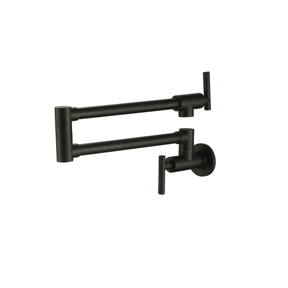 Folding Stretchable with Double Joint Swing Arm Single Hole, Brass Wall Mount Two Handles Pot Filler Faucet, Matte Black