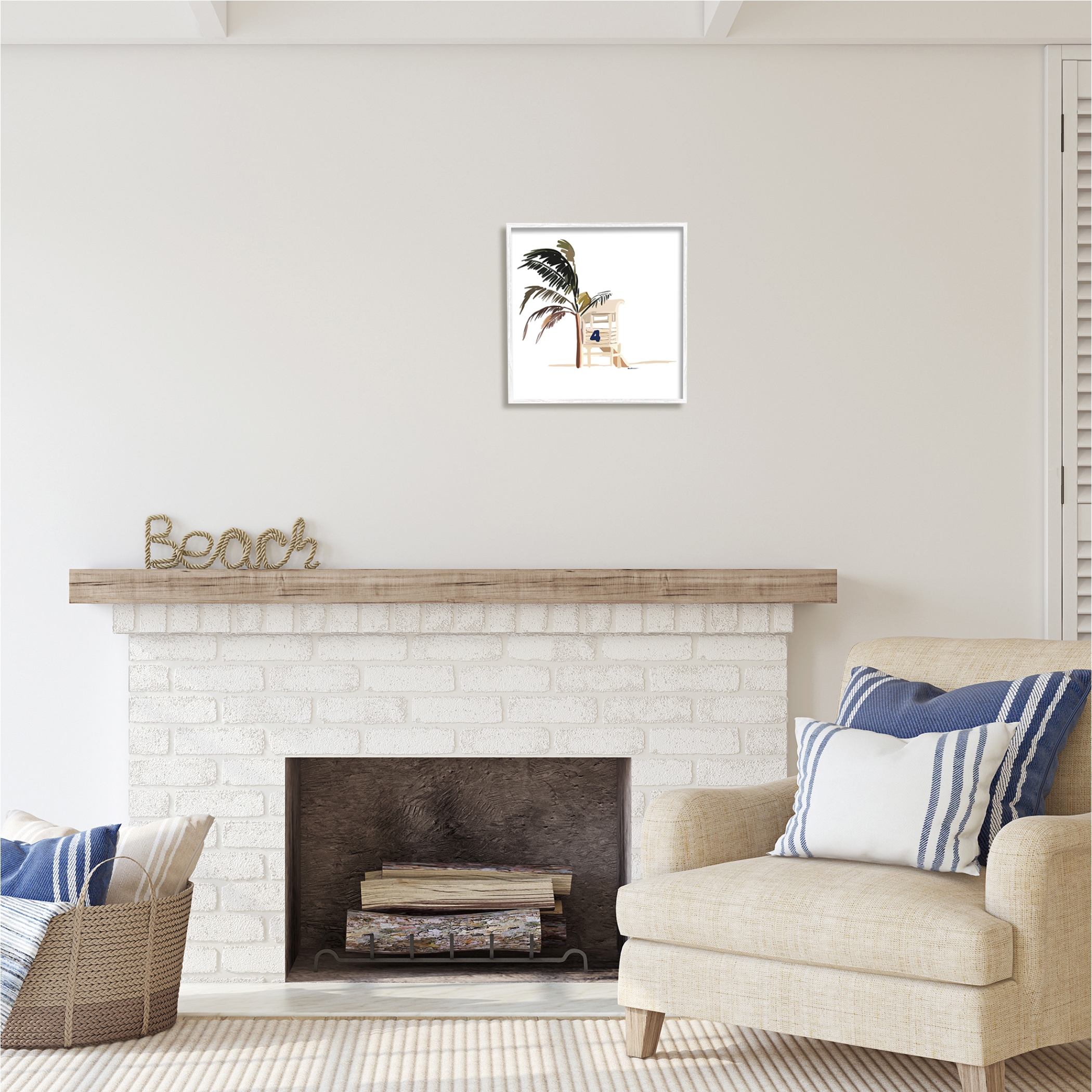 Stupell Industries Minimal Tropical Beach Botanical & Floral Painting White Framed Art Print Wall Art, 17 x 17