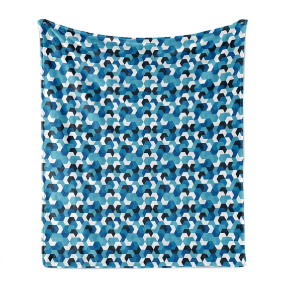 Abstract Soft Flannel Fleece Throw Blanket, Vintage Layout of Mid Century Modern Rhythmic Motifs in Monochrome, Cozy Plush for Indoor and Outdoor Use, 70" x 90", Seafoam Blue and White, by Ambesonne